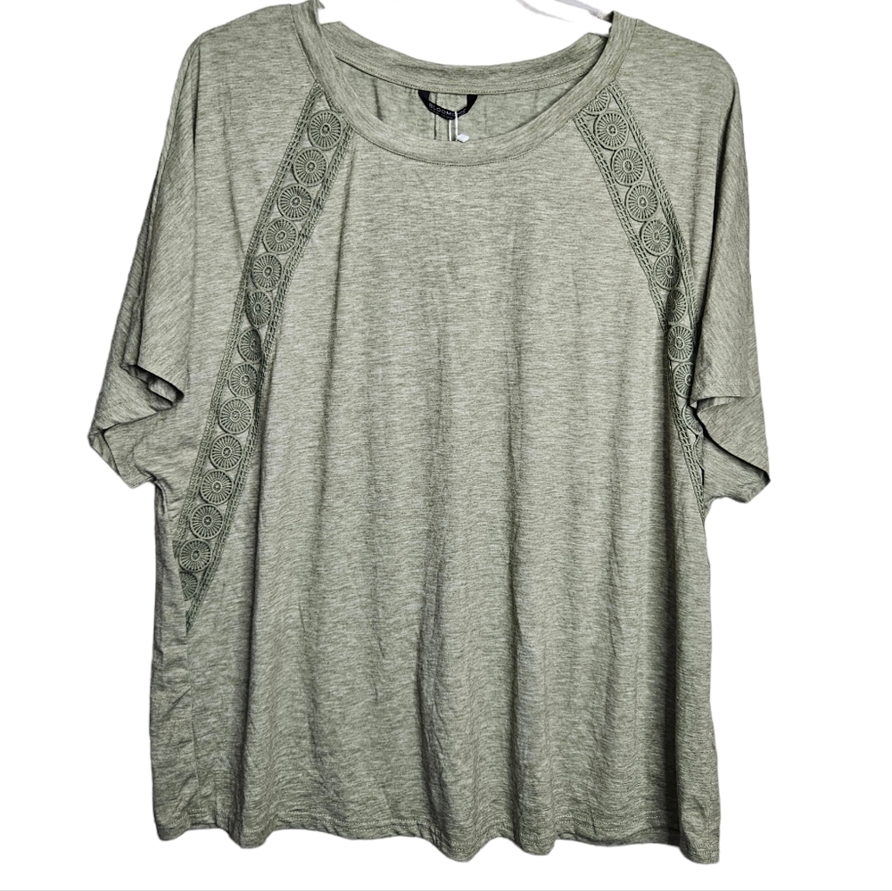 BloomChic Women's Heather Green Dolman Sleeve Crochet Detail Blouse Tshirt NWT